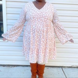 Pink and White Long Sleeve Dress